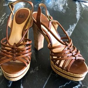 Brown leather cork heels